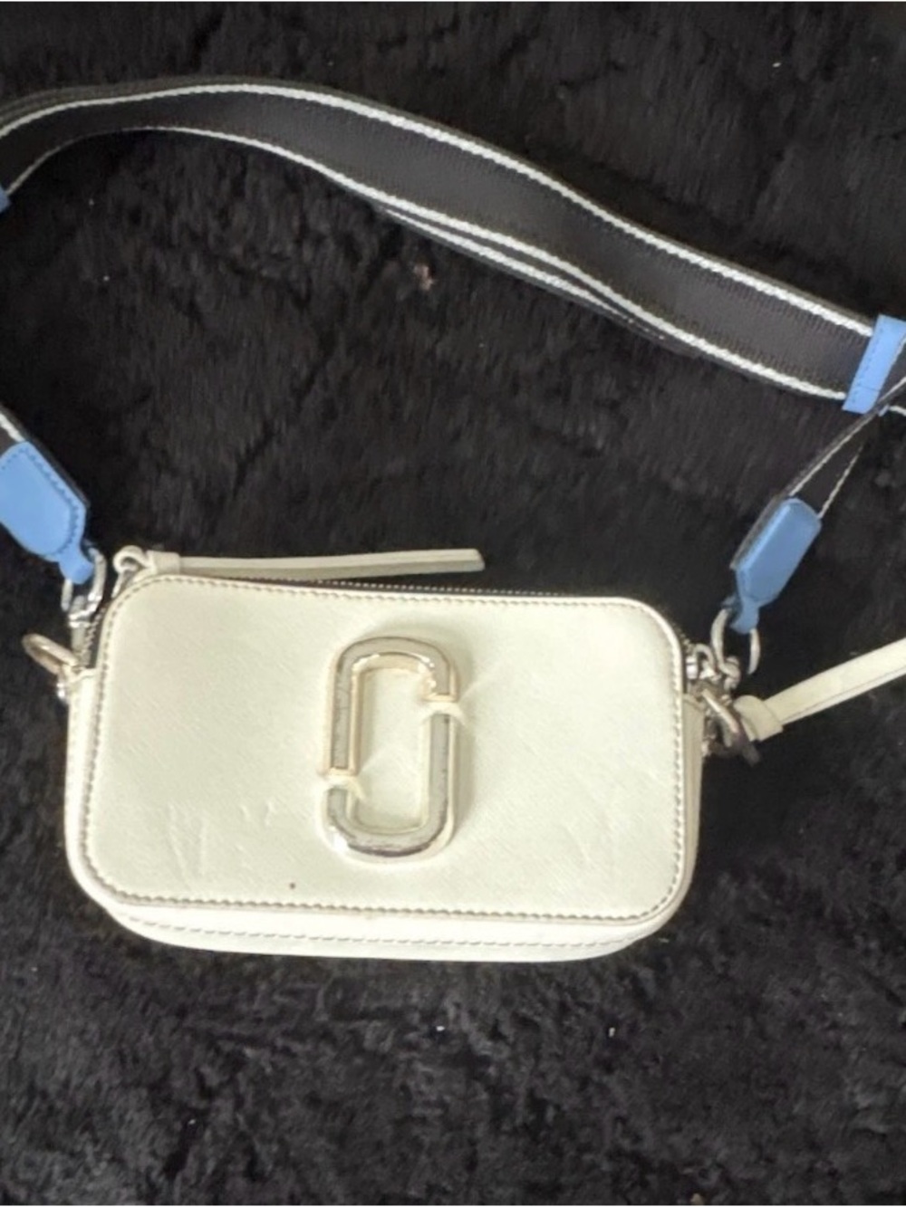 White Crossbody Camera Bag with Gold Logo Accent